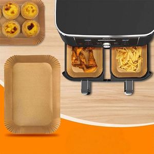 Papier sulfurisé jetable pour friteuse à air, 100 pièces, rectangulaire, antiadhésif, qualité alimentaire, résistant à l'huile, sans BPA, facile à démouler - Product Image 1