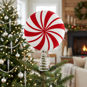 Peppermint Red White Swirl Christmas <b>Tree</b> <b>Topper</b> Candy Disc <b>Xmas</b> Crown Decoration for Holiday Home Party - Product Image 1