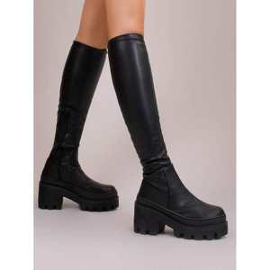 Bottines mi-mollet pour femmes, bout rond, talons épais, plateforme, antidérapantes, doublure en PU, pour les fêtes, Thanksgiving, Nouvel An - Product Image 6