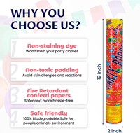Canon à Confettis Multicolore Biodégradable de 30 cm, Lanceurs de Serpentins pour Fêtes, Lot de 12 pour Mariages, Baby Showers, Noël, Nouveauté