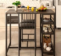 Ensemble de table et de chaises de salle à manger moderne en cinq pièces, doré, brun, orange, coussin, dossier, fonction de rangement, en fer, installation facile