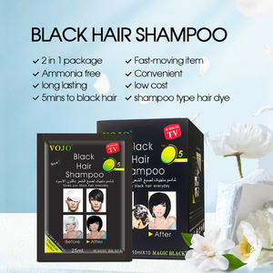 VOJO Vente en gros Shampooing <span class=keywords><strong>colorant</strong></span> noir permanent aux herbes biologiques 25ml*10 <span class=keywords><strong>Teinture</strong></span> capillaire rapide en 5 minutes pour couvrir les cheveux gris - Product Image 1