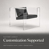 Fauteuil d'appoint carré en acrylique transparent avec coussin en cuir PU rembourré en éponge, fauteuil de salon moderne pour le salon