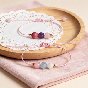 Women's Natural Stone Beaded <b>Adjustable</b> <b>Bracelet</b> Pink Crystal Handmade Gift Jewelry Yiwu Origin - Product Image 1