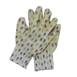 Doublure en polyester d'impression enduite de nitrile transparent de calibre 13 avec des gants de jardin personnalisés de motifs de flore