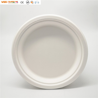 Assiettes rondes en canne à sucre sans PFAS, lot de 150, jetables, 6/7/9/10 pouces, vente en gros, assiettes biodégradables pour aliments et salades