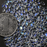 Pierre de lune bleue naturelle en forme d'œil de cheval 5X2.5mm anneau bijoux en pierre nue à forte fluorescence avec pierre de réglage assortie