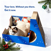 Griffoir multifonctionnel pour chat en carton, lit pour chat et griffoir avec jouet à bille métallique pour Noël