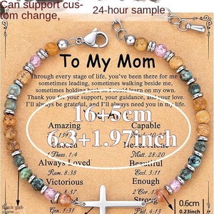 Bracciale alla Moda in Acciaio Inossidabile Placcato Argento con Ciondolo a Croce e Perline in Pietra Naturale, Regalo di Anniversario per Madre e Nonna - Product Image 3