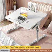Table de lit pliable pour ordinateur portable, support d'ordinateur réglable en hauteur, table portable avec tiroir pour le travail, les études, le dortoir, table paresseuse