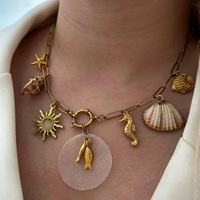 Collier pendentif coquillage étoile de mer en alliage pour femme, réglable, bijoux d'été plage océan, vente en gros