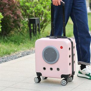 Sac de transport pour animaux de compagnie, valise à roulettes verte avec fenêtre transparente, sac à dos de voyage portable pour chats avec roues et ventilation - Product Image 4