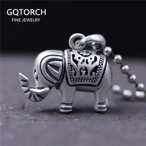 Dây Chuyền & Mặt Dây Chuyền Con Voi May Mắn Thật Tinh Khiết 925 Sterling Silver Retro Vintage Dân Tộc Phật Ganesha Quyến Rũ Con Lắc