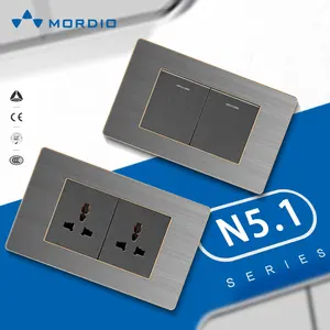 Aluminum metal wall switch socket and 2gang American switched socket with 2usb ports 220V~