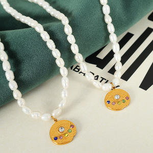 Collier Bingxin élégant de style français, plaqué or véritable 18 carats, avec pendentif boussole zodiacale et perles naturelles d'eau douce, idéal comme cadeau - Product Image 3