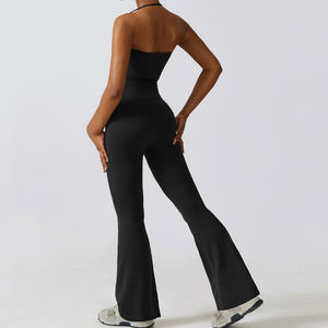 Fitness-Sets Sportliche Körperbetonte Einteiler Gym-Jumpsuits Bauchkontrolle Fitness-Yoga-Bekleidung Damen Weite Yoga-Schlaghosen - Product Image 3