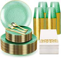 Assiette ronde jetable en plastique PS, bord doré, motif artistique, couleur personnalisée, pour mariage, banquet, événement, vaisselle de service, sans danger pour les aliments