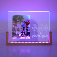 Cadre photo en verre trempé vierge pour sublimation de 8 pouces, style créatif en U, base en bois LED, gravure laser, fournitures de bricolage