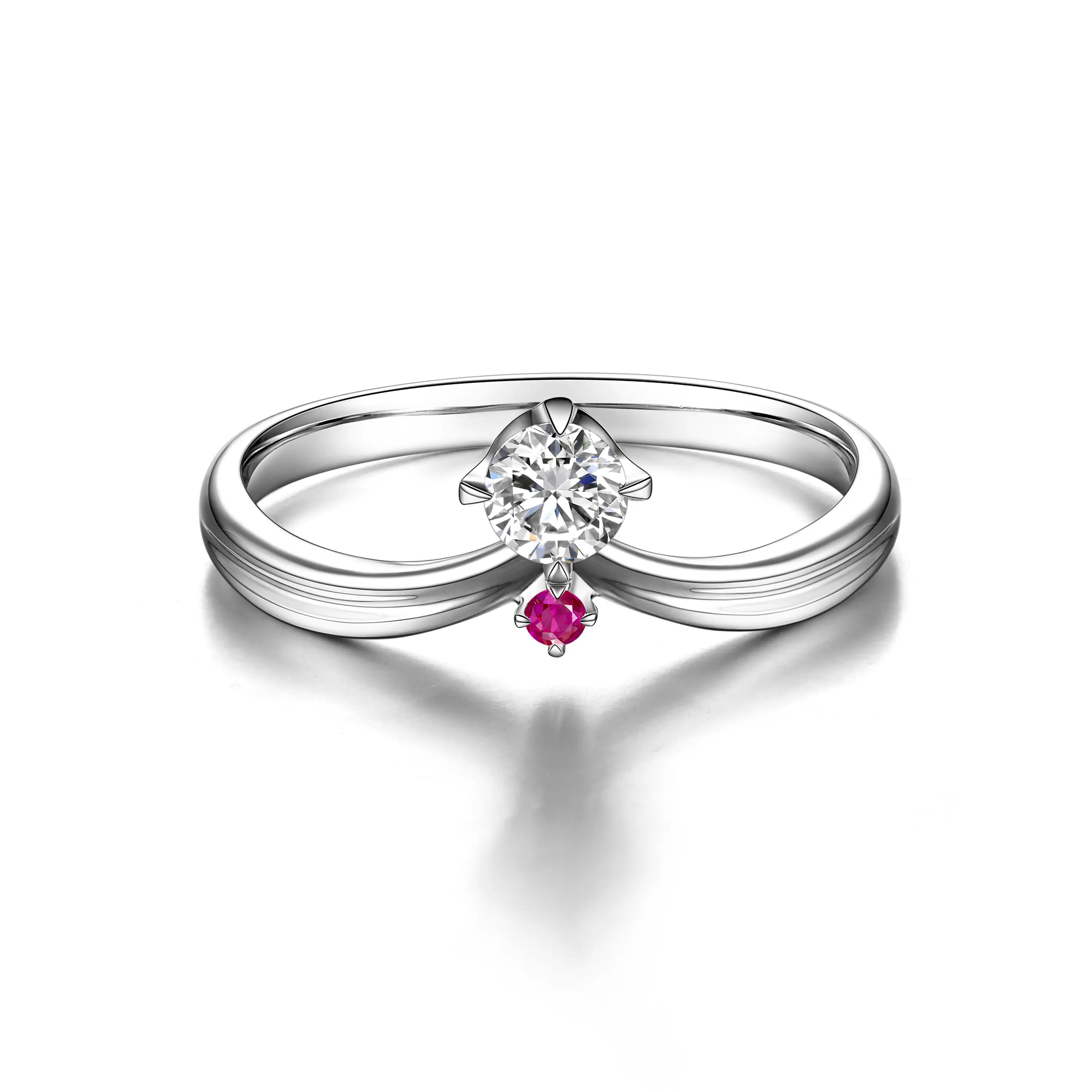 Jingzhanyi Sieraden Fabriek Fijne Sieraden Fancy Ontwerp Edelsteen Ring 18K Geel Goud Diamant En Robijn Valentine Ring Voor Vrouwen
