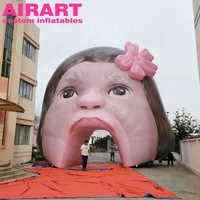 Canal gonflable de forme de tête de fille, tunnel gonflable de forme de bébé d'accessoires de fête de thème, tente de caractère adaptée aux besoins du client