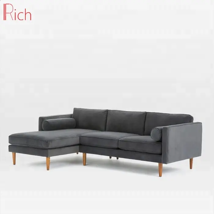 Foshan Furniture Living Room Sponge Corner Sofa Smoke Gray Fabric L Shape Sectional Couch