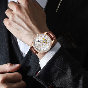 Montre mécanique de luxe pour homme LIGE, chronographe, phase de lune, acier inoxydable, cadran de 44 mm, résistance à l'eau 3 BAR, cuir - Product Image 2