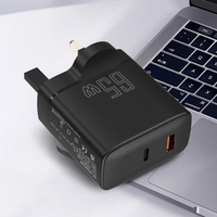 Adaptateur d'alimentation rapide GaN à double port Type-C 65W PD 3.0 QC certifié UKCA CE de Shenzhen Lvxiangyuan avec prise UK