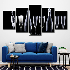 Champagne Wine Cup And Bottle Canvas Wall Art Modern Decorative Painting Artwork Still Life Printed Picture Wall Decoration