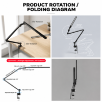 Lampe de bureau LED pliable en métal avec base tactile/infrarouge, variateur de lumière, changement de couleur, écologique, protection oculaire, réglable pour bureau, étude, art