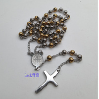 Perles de chapelet en acier inoxydable avec crucifix et médaille religieuse pour la pratique de dévotion catholique Motif élégant en forme de croix