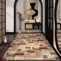 Tapis de porte en velours bouclé style rétro vintage, tapis d'entrée pour couloir, résistant à la saleté, antidérapant, motif géométrique abstrait