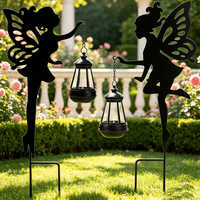 Piquets de jardin féeriques en métal résistants aux intempéries avec lanterne solaire pour la décoration extérieure de pelouse, patio et jardin