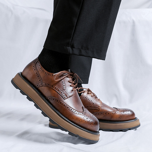 Chaussures habillées formelles en cuir véritable de vachette à enfiler avec semelle en caoutchouc épaisse <span class=keywords><strong>et</strong></span> motif sculpté pour le bureau <span class=keywords><strong>et</strong></span> la carrière, tailles 38-44 - Product Image 4