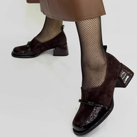 Mocassins à talon épais de 4 cm, en daim, avec décoration rétro, chaussures de luxe légères pour les marchands de marques et les grossistes
