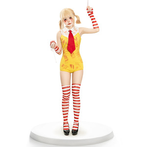 Body de payaso amarillo para mujer con corbata roja y guantes a rayas para disfraz de cosplay de fiesta de Halloween, conjunto de punto elástico para mujer - Product Image 3