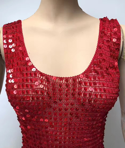 Top Midi de verano hecho <span class=keywords><strong>a</strong></span> mano para mujer, <span class=keywords><strong>camiseta</strong></span> sin mangas informal con <span class=keywords><strong>tirantes</strong></span> finos y lentejuelas huecas de punto de <span class=keywords><strong>ganchillo</strong></span> liso - Product Image 6