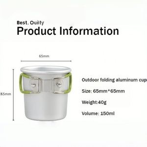 Tasses de camping en aluminium 150 ml avec logo personnalisé, poignée pliable, légères et portables, pour la randonnée, le café, les pique-niques - Product Image 2