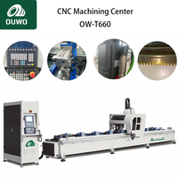 Centre d'usinage CNC 3 axes robuste OUWO avec magazine à outils pour le fraisage, le perçage et le chanfreinage des profilés de fenêtres et de portes en aluminium