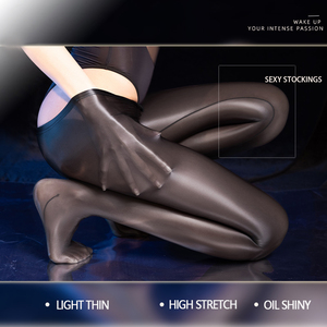 Biancheria intima sexy olio trasparente lucido resistenza agli strappi leggings sottili in seta con apertura sul cavallo collant 7416 - Product Image 5