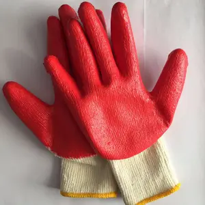 Cheap 10 Gauge Knitted White Cotton Red Latex Rubber Gloves Coated Labor Hand Protective Safety Work Gloves Guantes