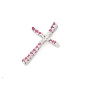 Bijoux de luxe fait à la main, pendentif en pierre précieuse en diamant rubis naturel, pendentif en croix en or blanc massif 18K, cadeau d'anniversaire - Product Image 1