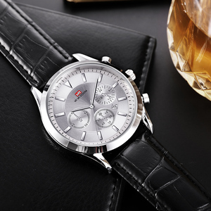 Montre chronographe de luxe vintage pour homme, boîtier argenté, bracelet en cuir gaufré crocodile, montre formelle - Product Image 6