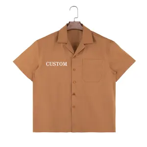 Factory Custom Cuban Camp Collar Button Up Cotton Twill Work Shirt Designer Bowling Shirts For Men