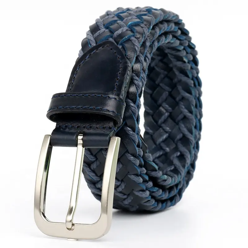 Fashion Leisure Handmade Cowhide Genuine Leather Men Ladies Luxury Braided Belts with Pin Buckle