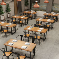 Juego de Mesa de Restaurante de Madera Maciza Estilo Industrial, Mesa de Comedor Rectangular con Sillas de Metal para Cantina o Cafetería