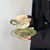 Ensemble tasse et soucoupe rétro, style Hepburn américain, luxe léger, design floral vintage, céramique, pour le thé de l'après-midi ou le café