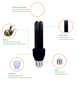 Lámpara UV de Luz Negra de <span class=keywords><strong>13W</strong></span>, 120V, E26, 15W, BLB 365-380nm UVA, 12mm 2U, Ahorro de Energía, con Certificación FCC y <span class=keywords><strong>Fluorescente</strong></span>, Fabricada en Ningbo, ISO9001 - Product Image 3