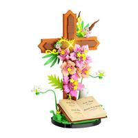Set de Bloques de Construcción de Flores con Detalles Brillantes y Biblia Abierta, Material ABS, Juguete Decorativo para Construir Escenas