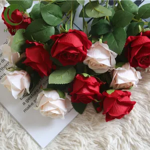 高品质塑料花玫瑰花束玫瑰天鹅绒花开花家居装饰