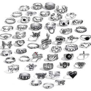 Traje de joyería de aleación de estilo Retro Punk oscuro 53 Piezas Wind Oil Skull <span class=keywords><strong>Spider</strong></span> Solitaire Ghostface Ring Set - Product Image 1